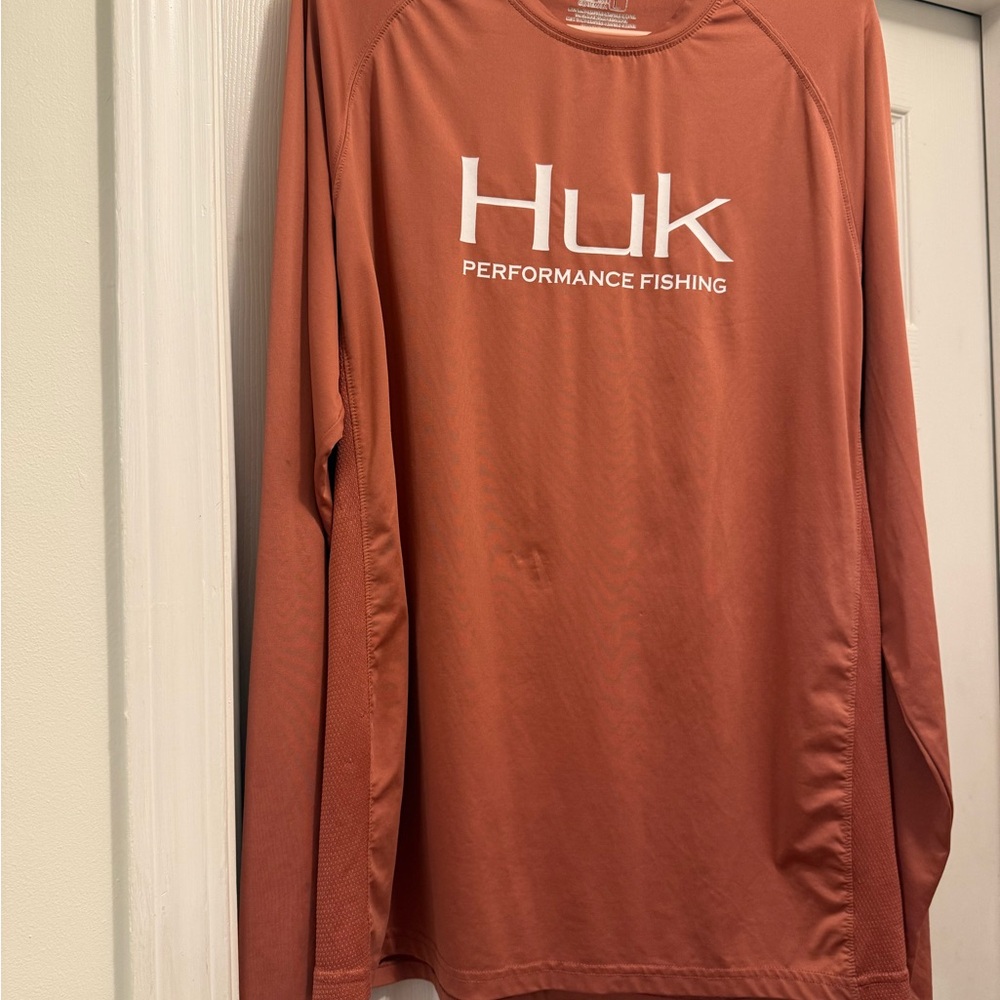 Huk Performance Fishing Long Sleeve Shirt - Rust Orange with White Logo
